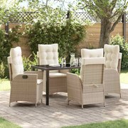 vidaXL Conjunto de Jantar de Jardim com 5 Peças e Almofadas Beges de Poli Rattan