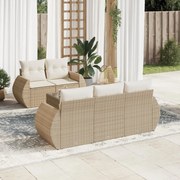 vidaXL 6 pcs conjunto de sofás p/ jardim com almofadões vime PE bege