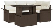 vidaXL Sofá de Jardim 5 Peças com Almofadas em Rattan Sintético Marrom
