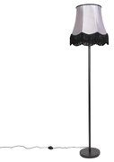 Candeeiro de pé clássico preto com abajur cinzento Granny B - Simplo