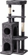 PawHut Árvore Arranhador para Gatos Alta 132 cm com 2 Postes em Sisal, Cama, Casinha de 2 Níveis, Poleiro, Cinza Escuro | Aosom Portugal