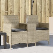 vidaXL Sofá jardim c/ mesa e almofadões 2 lugares vime PE cinza claro