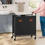 Cesto para roupa suja 140 L com rodas e 2 compartimentos Preto