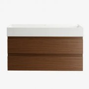 Conjunto De Móvel De Casa De Banho Em Madeira E Chapa De Freixo Com Lavatório Integrado Ona Madeira Escura & Sem Espelho & Sem - Sklum