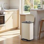Caixote do lixo para cozinha 30L com pedal em aço 34,5 x 32,5 x 61,5 cm , tampa com fecho suave, caixote interior removível Creme