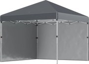 Outsunny Tenda Dobrável Pop-up 3x3 m Tenda de Jardim com 2 Paredes Laterais Anti-UV Altura Ajustável em 3 Níveis e Bolsa de Transporte Cinzento Escuro | AOSOM Portugal