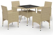 vidaXL 5 pcs conjunto de jantar para jardim vidro e vime PE bege