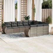 vidaXL 10 pcs conjunto sofás de jardim c/ almofadões vime PE cinzento