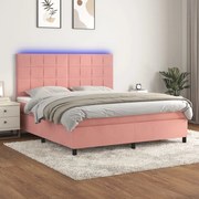 Cama box spring c/ colchão/LED 160x200 cm veludo rosa