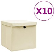 vidaXL Caixas de arrumação com tampas 10 pcs 28x28x28 cm creme