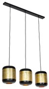 Candeeiro de suspensão vintage preto com latão oblongo 3-luzes - Kayleigh
