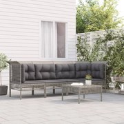 5 pcs conjunto lounge de jardim c/ almofadões vime PE cinzento