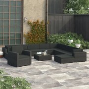 12 pcs conjunto lounge de jardim c/ almofadões vime PE preto