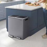 Caixote do lixo com 2 compartimentos e tampa articulada 2 x 30 litros cinzento ardósia