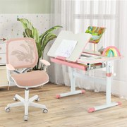 Cadeira giratória de secretária para crianças com rodas reguláveis em altura com travões Apoios de braços lisos 57 x 57 x 80-92 cm Rosa