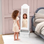 Armário infantil para joias com espelho de corpo inteiro 34 x 30 x 113 cm e 2 ângulos ajustáveis, 4 luzes internas para meninas branco