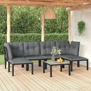 7 pcs conjunto lounge de jardim vime PE preto e cinzento