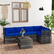 6 pcs conjunto lounge de paletes com almofadões pinho maciço
