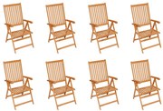 vidaXL Cadeiras de jardim reclináveis 8 pcs madeira de teca maciça
