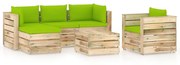 6 pcs conj. lounge jardim c/ almofadões madeira impreg. verde