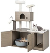 Torre para gatos de 3 níveis com postes de arranhar revestidos de sisal - Azul