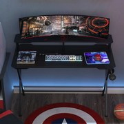 Mesa gaming para jogos secretária com suporte para monitor e fones de ouvido 140x60x90 cm Preto