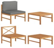 vidaXL 2 pcs conj. lounge de jardim c/ almofadões cinza-escuro teca