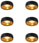Conjunto de 6 focos embutidos de design preto com interior dourado - Mooning