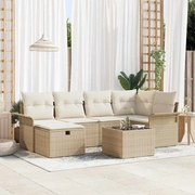 vidaXL Conjunto de Sofá de Jardim 7 Peças da com Almofadas em Rattan Sintético Beje.