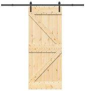 vidaXL Porta de correr com ferragens 85x210 cm madeira de pinho maciça