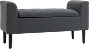 HOMCOM Banco com arrumação, banco estofado com aspecto de linho, pernas de madeira, banco suportando até 130 kg, para sala de estar quarto entrada, 116 x 44 x 58 cm Cinza escuro | Aosom Portugal