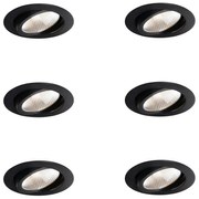 Conjunto de 6 focos embutidos pretos 9,5cm Incl. LED 1300 lm regulável IP65 - Gaius Moderno