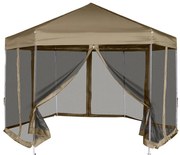 Tenda pop-up hexágono c/paredes 3,6x3,1m 220g/m² cinza-castanho