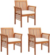 vidaXL Cadeiras de jantar jardim c/ almofadões 3 pcs madeira acácia