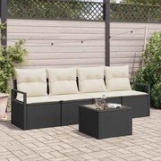 vidaXL Conjunto de Sofás de Jardim de 5 Peças com Almofadas Pretas em Rattan Sintético