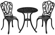Outsunny Conjunto de Móveis de Jardim 2 Lugares 2 Cadeiras Mesa Redonda Estilo Charme Retrô em Alumínio Fundido Preto | Aosom Portugal