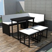 5 pcs conjunto de jantar para exterior aço e vime PE preto