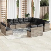 vidaXL 13 pcs conj. sofás jardim c/ almofadões vime PE cinzento-claro