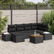 vidaXL Conjunto de Sofá de Jardim de 7 Peças com Almofadas Pretas em Rattan Polyrattan Acácia