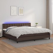 Cama box spring c/ colchão/LED 200x200 cm couro artif. castanho