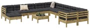 vidaXL 12pcs conjunto sofás de jardim c/ almofadões pinho impregnado