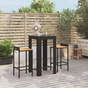 vidaXL 3 pcs conjunto de bar p/ jardim vime PE/acácia maciça preto