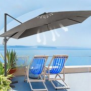 Guarda-sol 300 cm para jardim com manivela, 3 inclinações, rotação de 360°, 8 varas, base cruzada Cinzento