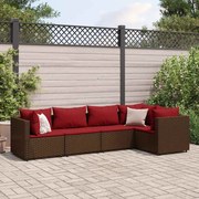 vidaXL 5 pcs conjunto lounge jardim c/ almofadões vime PE castanho