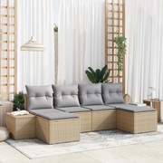 Conjunto de Sofá de Jardim de 6 Peças com Almofadas em Bege, Rattan Si