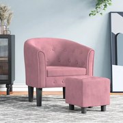 vidaXL Poltrona com apoio de pés veludo rosa
