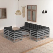 8 pcs conjunto lounge de jardim c/ almofadões pinho maciço