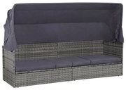 vidaXL Espreguiçadeira de jardim com toldo 205x62 cm vime PE cinzento