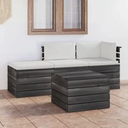 4 pcs conjunto lounge de paletes + almofadões madeira de pinho