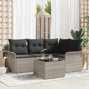 vidaXL Conjunto de Sofá de Jardim com 5 Peças e Almofadas Cinza em Rattan Poliwato